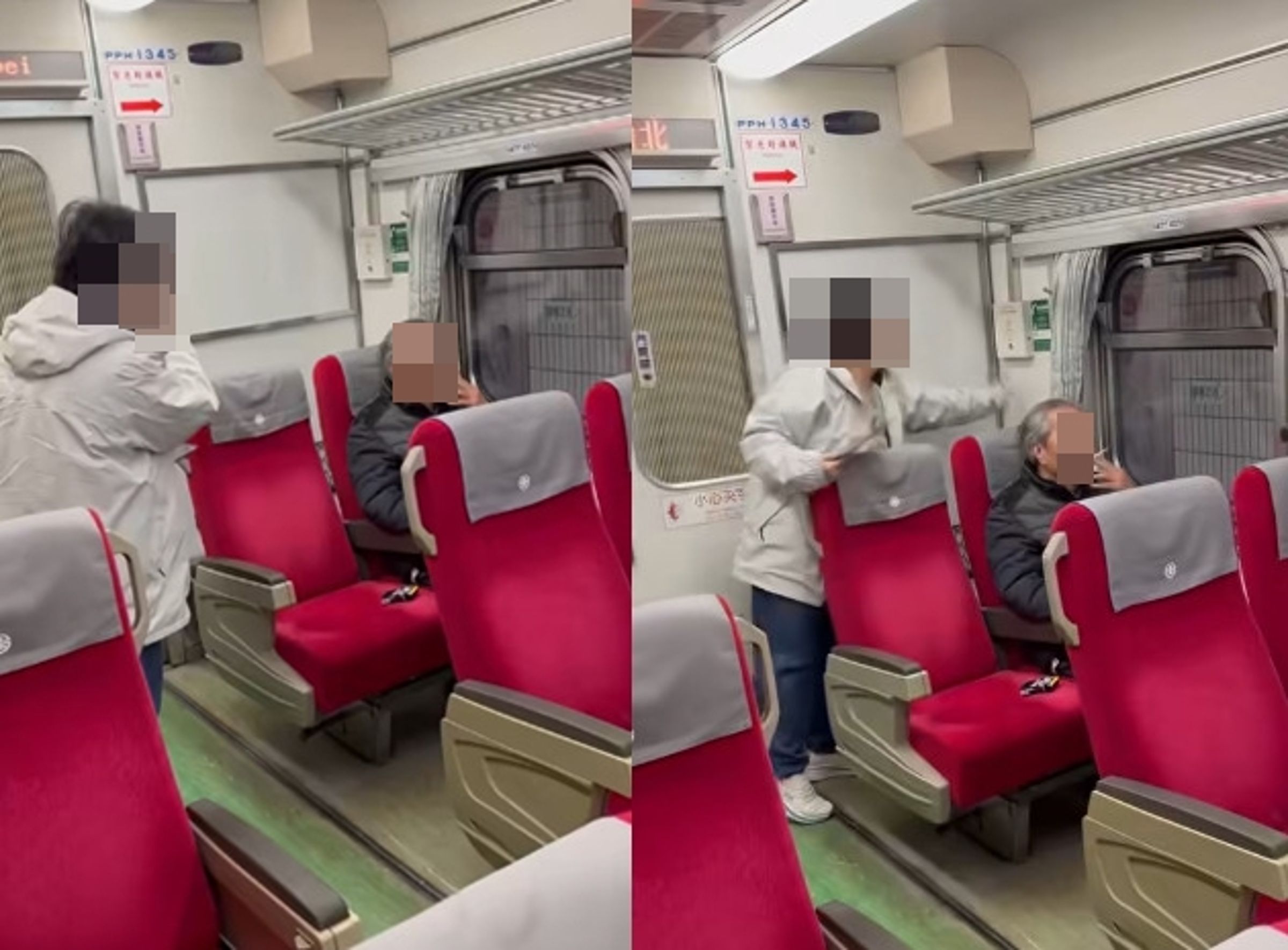 一名老翁公然在火車車廂內抽菸,民眾當面勸阻,竟囂張反嗆。(翻攝自Hayashi Kozaki臉書)