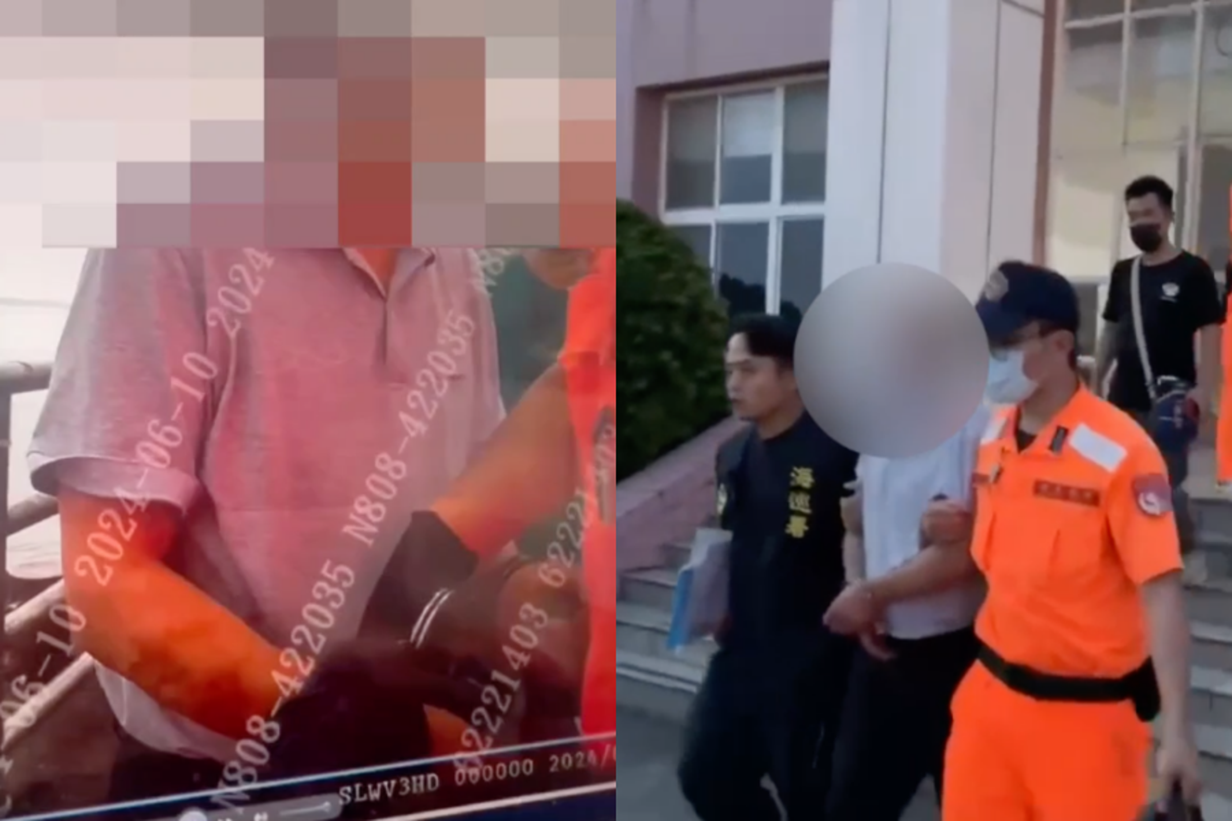 9日一名60歲中國男子阮芳勇駕駛小型快艇闖入我國淡水河口,後被海巡單位逮捕。(海巡署提供)