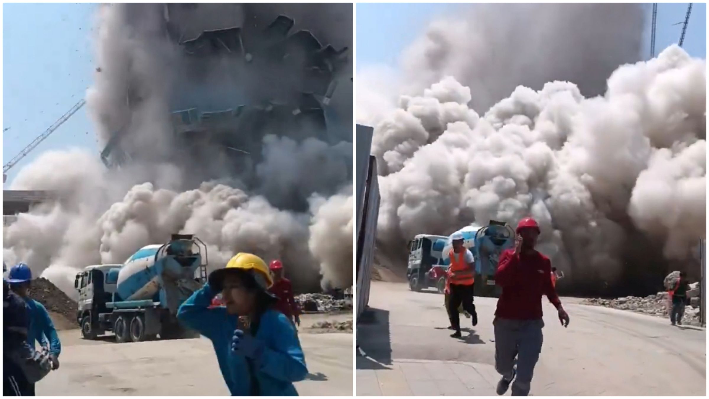泰國興建中大樓倒塌，工人狂奔逃命。（翻攝X）