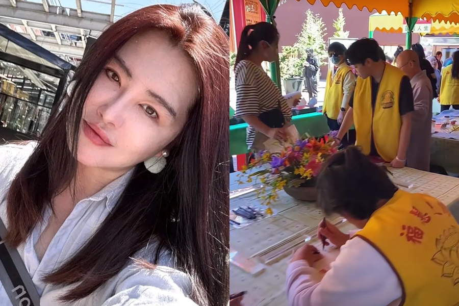 王祖賢日前現身寺廟法會，疑因衣服及站姿、拍攝角度問題，看起來像挺了個大肚子（右圖）；不過端午節時王祖賢分享了近照，依舊仙氣逼人（左）。（翻攝自小紅書、王祖賢貼吧）