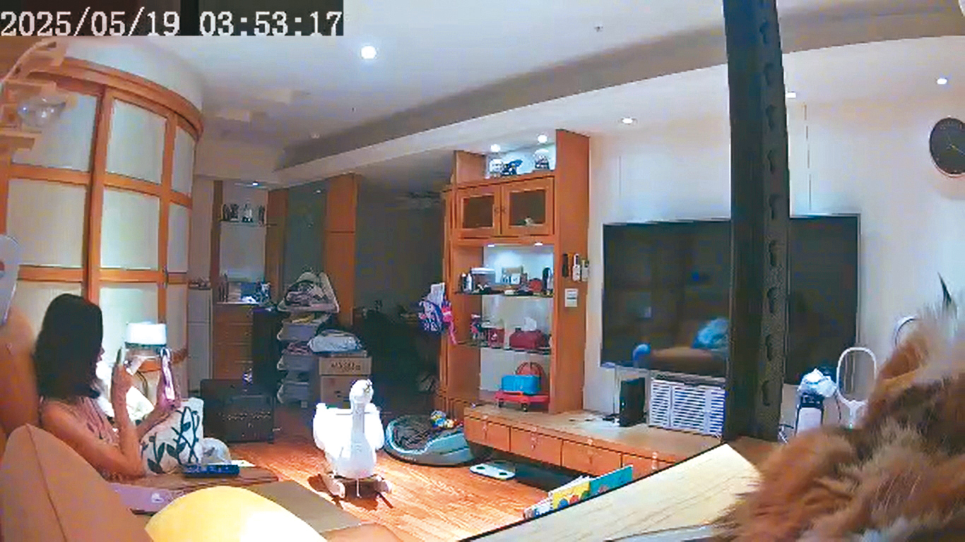劉玳妍趁著葉澤毅在房間哄小孩睡覺時，和阿卡莎納講視訊電話，最後甚至送上飛吻。	（翻攝自zeyi_ye IG）