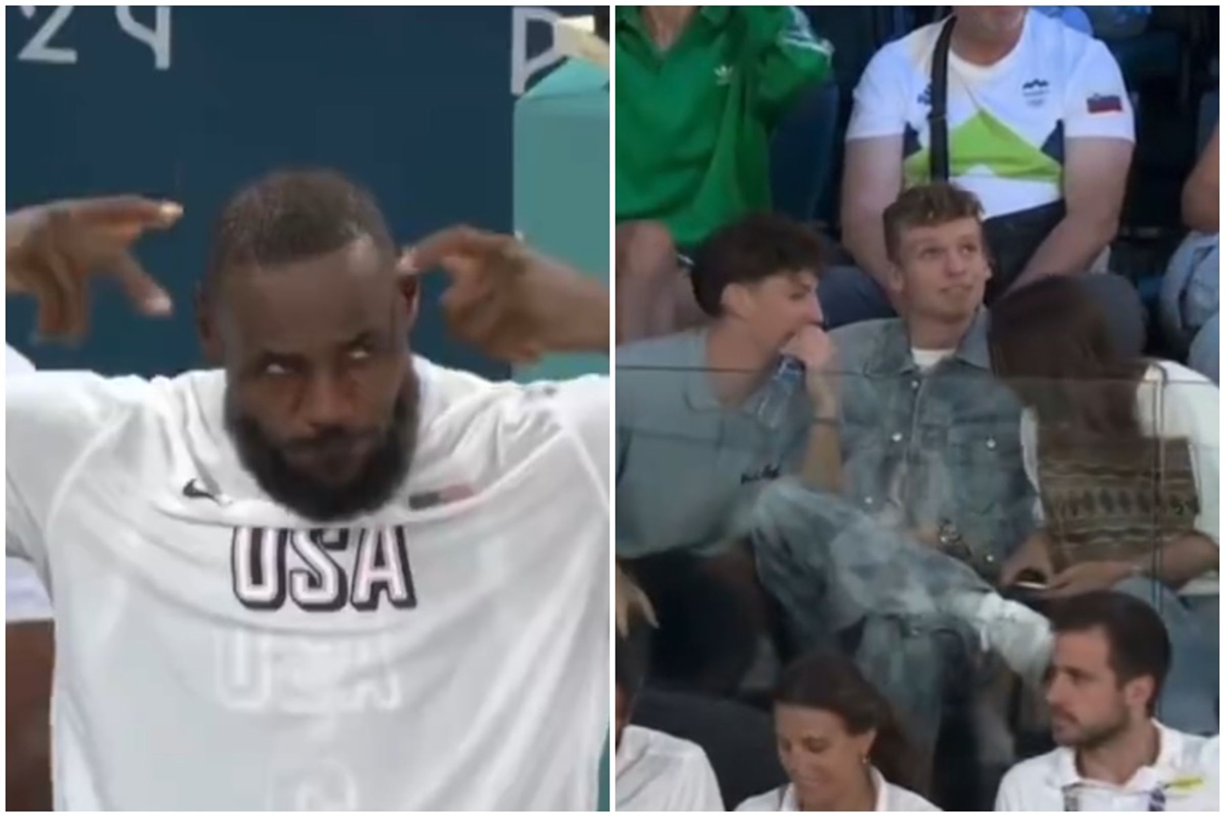 NBA球星詹姆士誤以為法國觀眾為他喝采，實則是在為法國4金泳將馬爾尚歡呼。（翻攝自X）