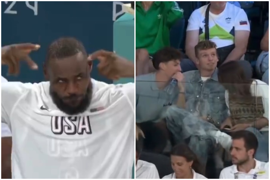 NBA球星詹姆士誤以為法國觀眾為他喝采，實則是在為法國4金泳將馬爾尚歡呼。（翻攝自X）