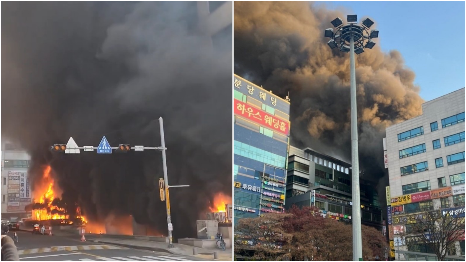 南韓京畿道一棟住商混合大樓發生火警，濃煙直竄天際相當嚇人。（翻攝X）