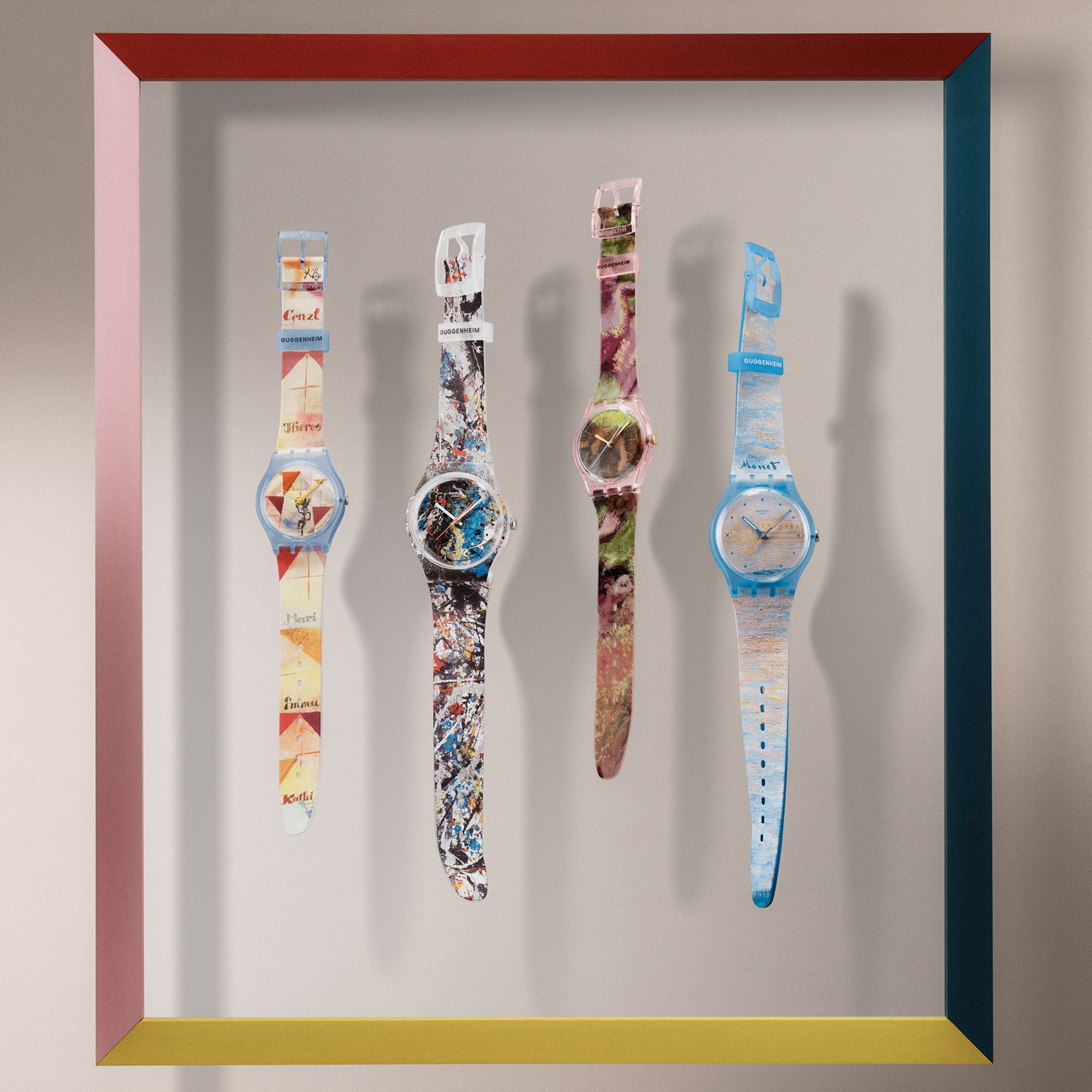 SWATCH × Guggenheim系列的靈感來自四件世界名作,其中三件是紐約古根漢美術館的館藏作品,美國抽象表現主義之父Jackson Pollock的《Alchemy》(左二),則是收藏於威尼斯佩姬古根漢美術館。
