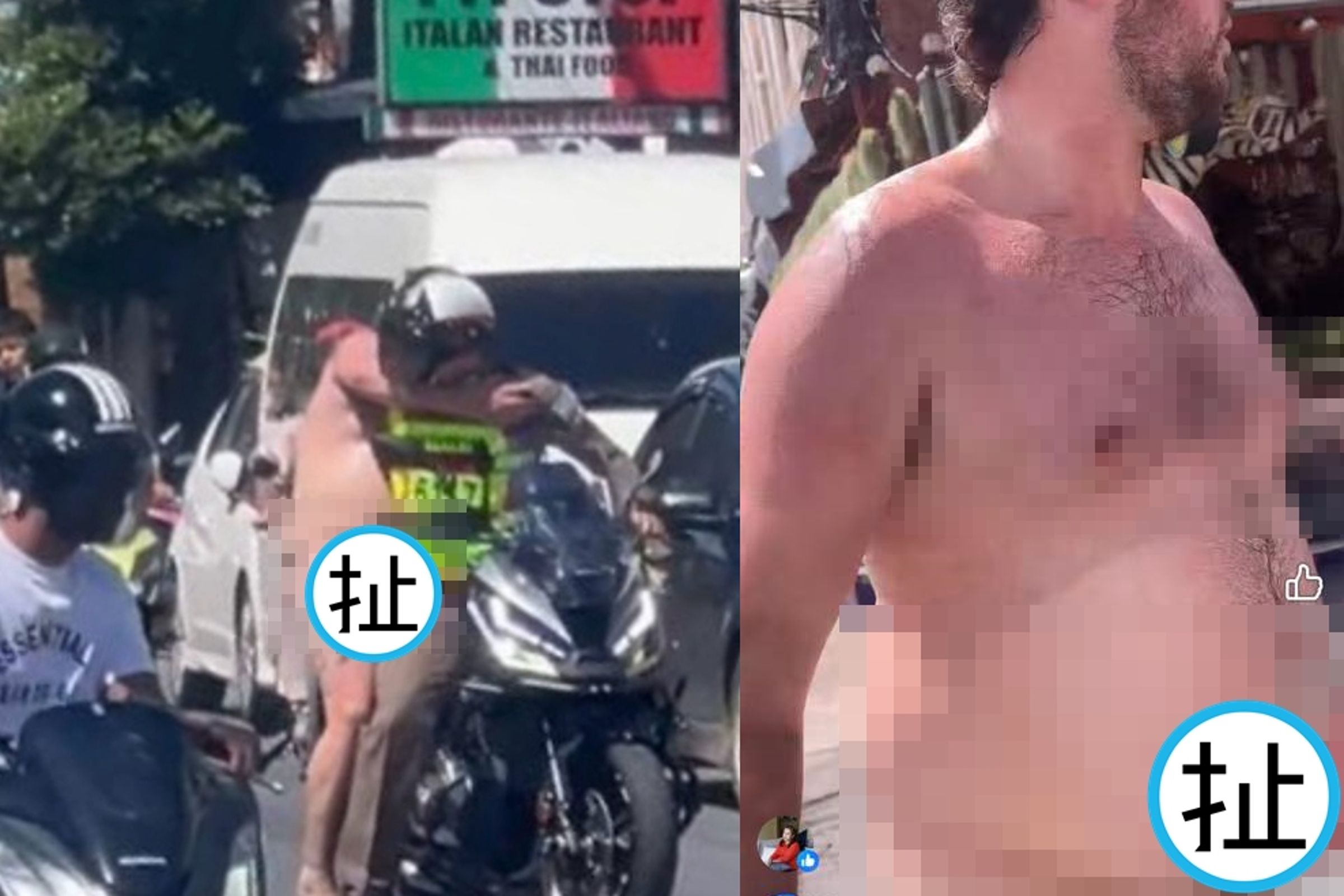 一名外籍男子全身赤裸在大街上遊蕩，再度引發泰國人抨擊免簽政策。（翻攝畫面）