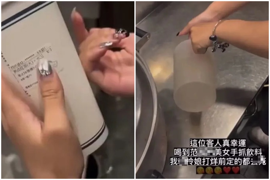 知名連鎖手搖飲「可不可熟成紅茶」新竹關埔分店，爆出一名女員工因不滿客人打烊前買飲料，竟在飲料內吐口水、徒手攪弄寒天。（翻攝畫面）