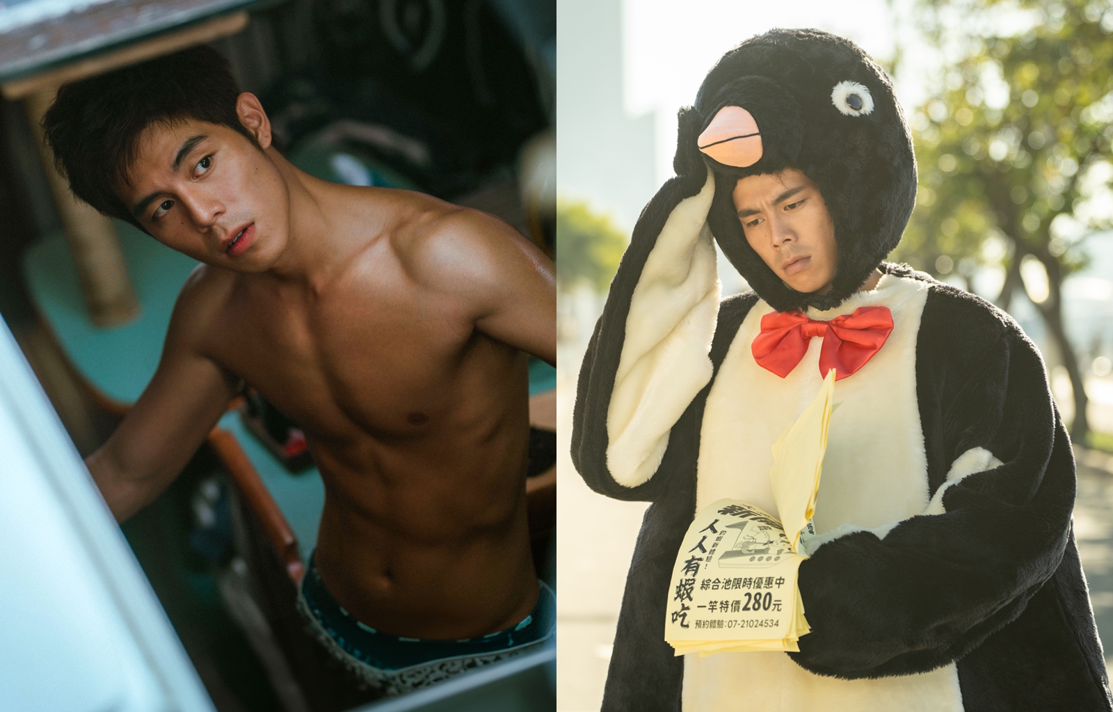 《命中註定那頭鵝》詹懷雲爲戲大露身材，連穿上企鵝裝都很可愛。（双喜電影提供）