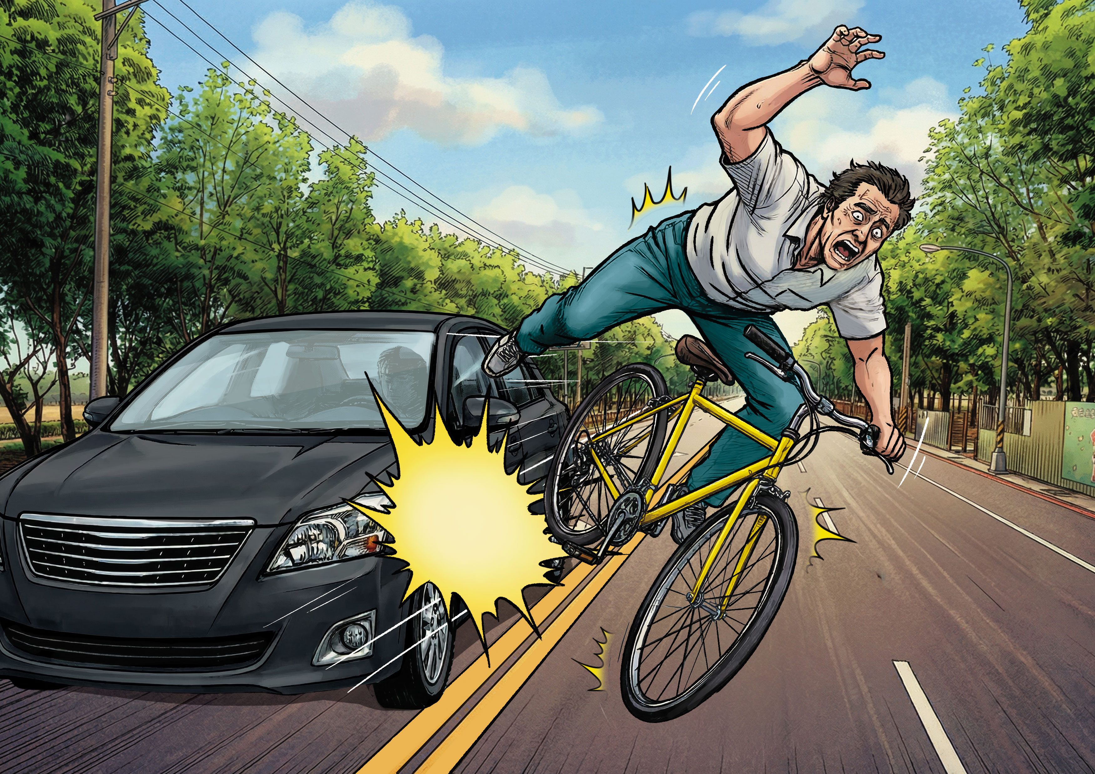 游建村因經營民宿失利，竟駕車撞死弟弟後焚車滅證，藉此詐領保險金還清債務。（示意畫面，AI繪圖FREEPIK生成，本刊美術組後製）