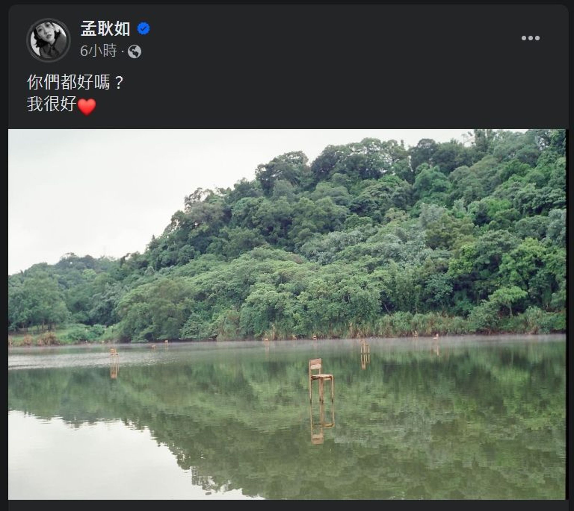 孟耿如發文表示「我很好」。（翻攝自孟耿如臉書）