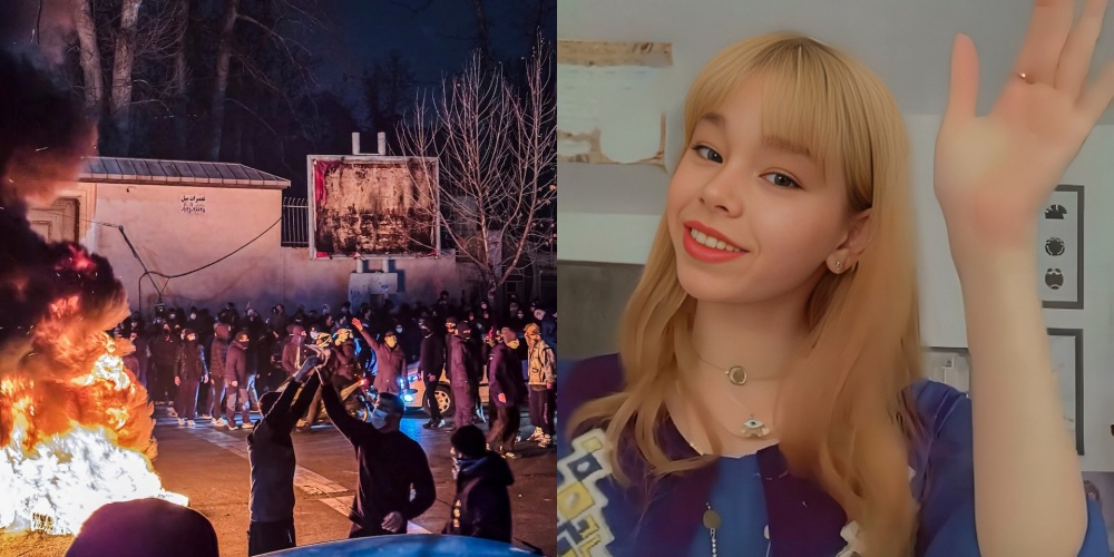 伊朗首都德黑蘭街頭示威活動持續,伊朗女大生阿米尼安(右圖)參加示威遭近距離射殺,遺體一度被阻安葬。(翻攝自X)