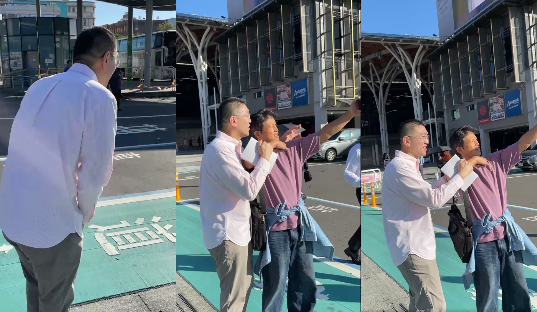 謝國樑積極前往市中心跟民眾打招呼。（翻攝謝國樑臉書直播）