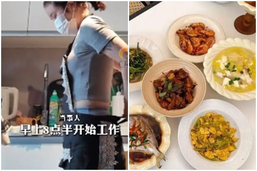 正妹離職改當煮菜婦，3菜1湯月賺8萬元。（翻攝自微博）