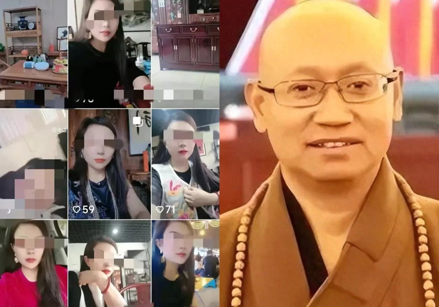 四川一間寺廟的住持遭爆與人妻女主播發生關係，猶如出家人身分證的「戒牒」已被註銷。（翻攝微博）