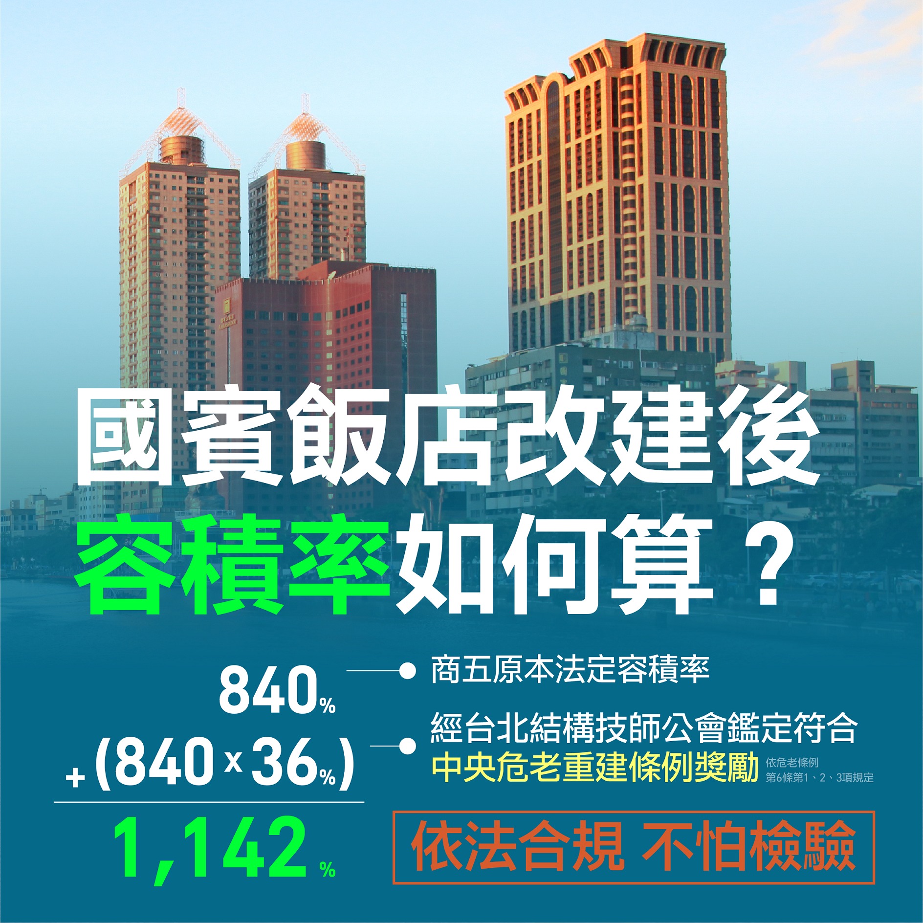 針對國賓飯店容積率爭議,高雄市政府日前做出回應。(高雄市政府提供)