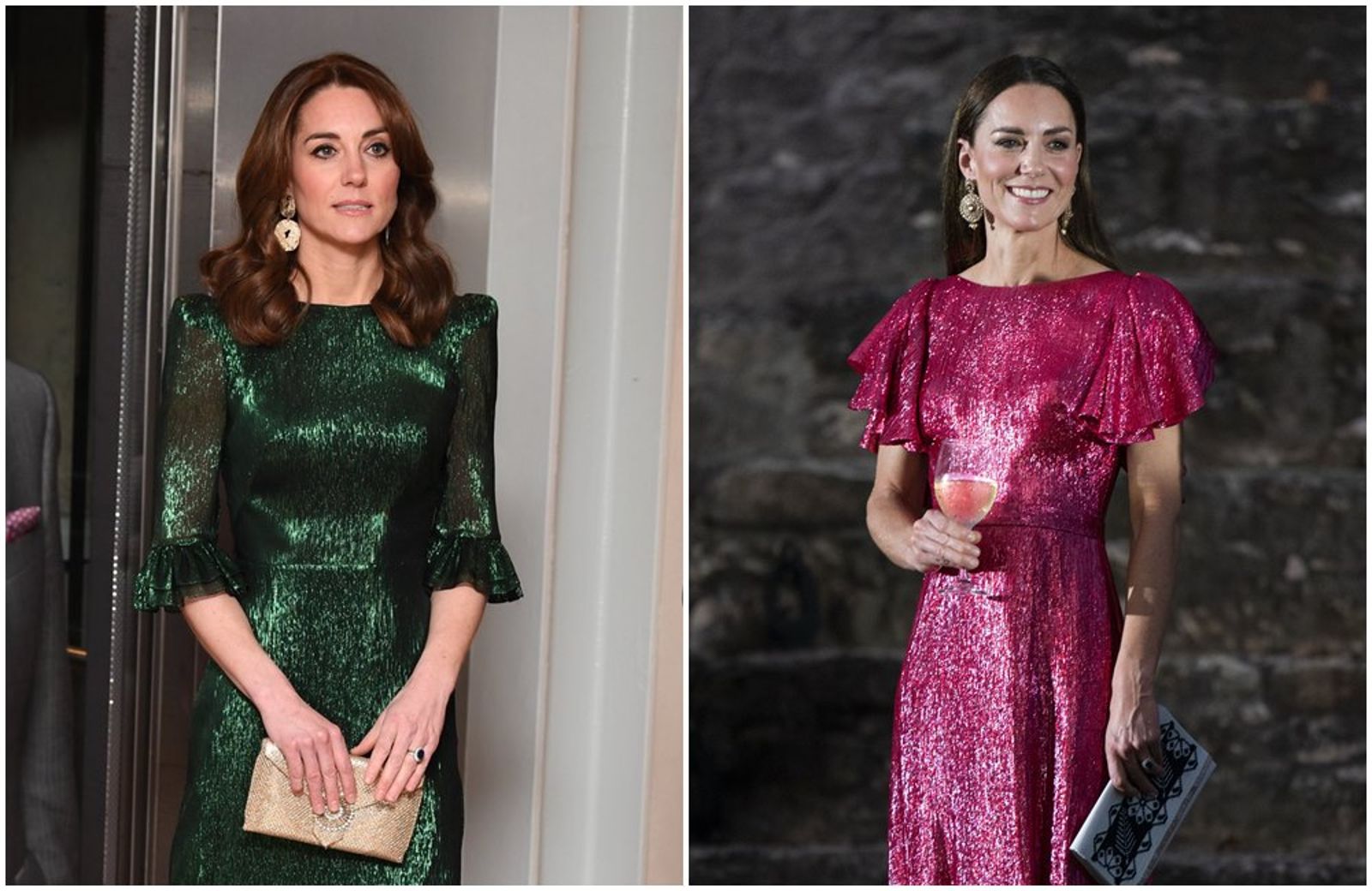 凱特王妃於2020年（左圖）、2022年（右圖）穿著The Vampire&rsquo;s Wife洋裝亮相。（突／翻攝X@CoutureRoyals、X@Quien）