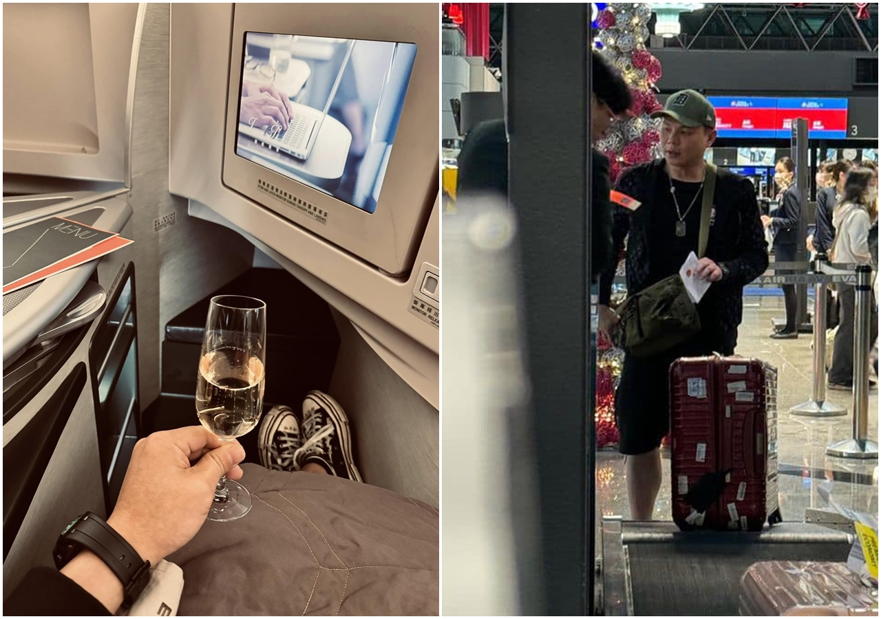 超哥昨剛完成交保，今被網友拍到搭機出國的照片，遭質疑是為Toyz案潛逃。（翻攝自超派人生／記者爆料網）