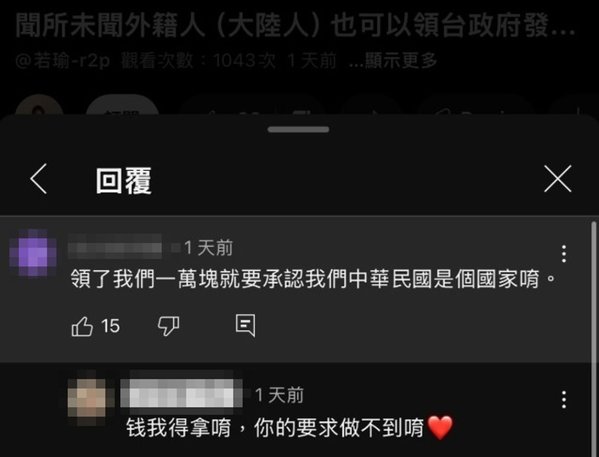 若瑜領了普發現金卻直白表示不認同中華民國，引發批評。（翻攝自YouTube）