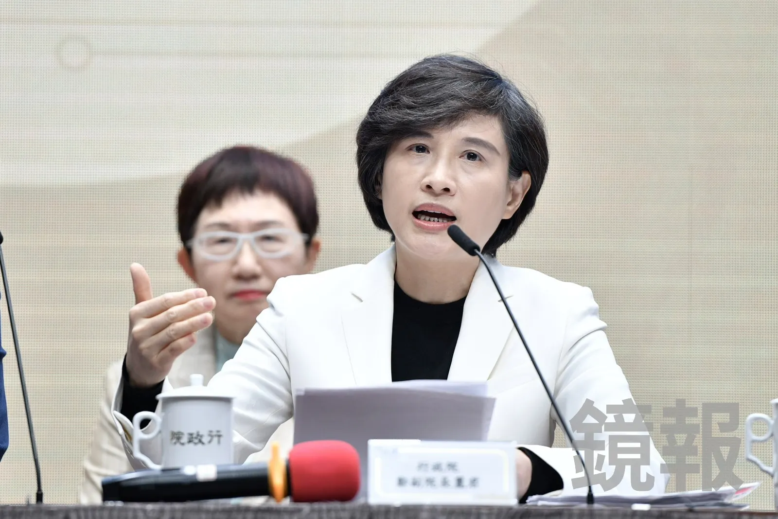 賴士葆質詢時稱「鄭麗君選台北市長當炮灰」。（鏡報李智為）