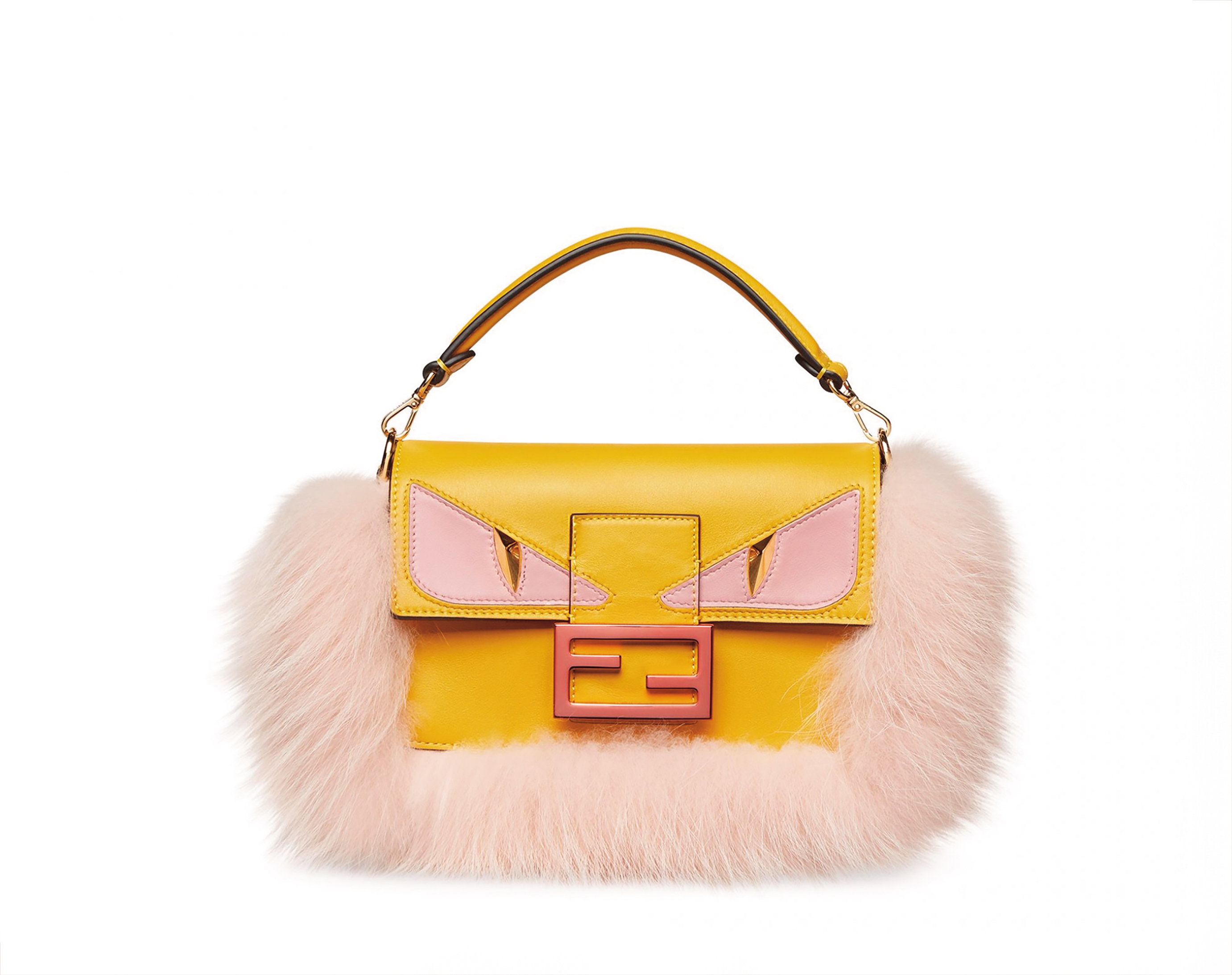 帝王黃也能可可愛愛。FENDI Eyes Baguette Mini手提包 NT$117,800（FENDI提供）