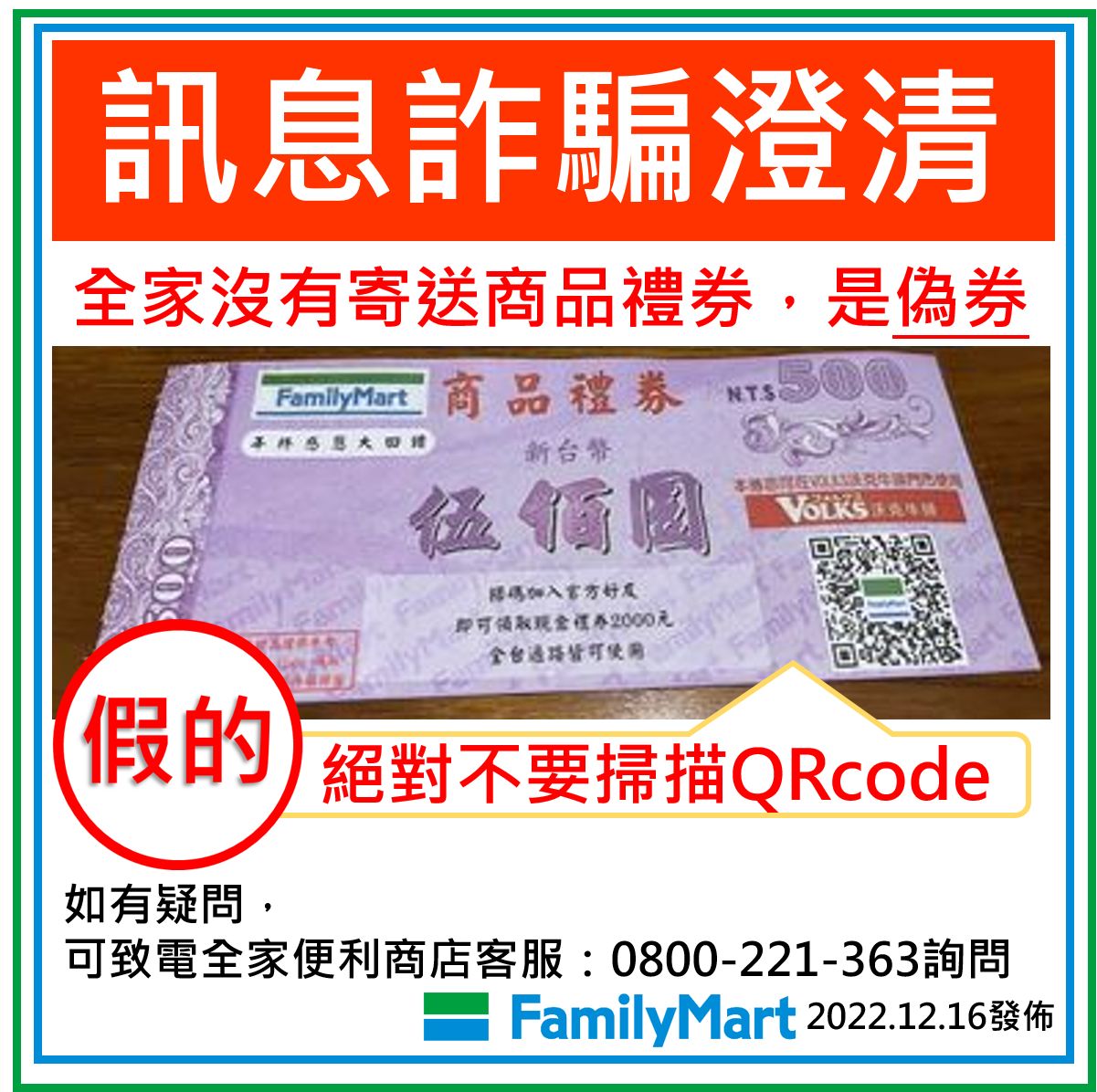 偽造超商禮券的詐騙手法近期再度流行。（翻攝自事實查核中心網站）