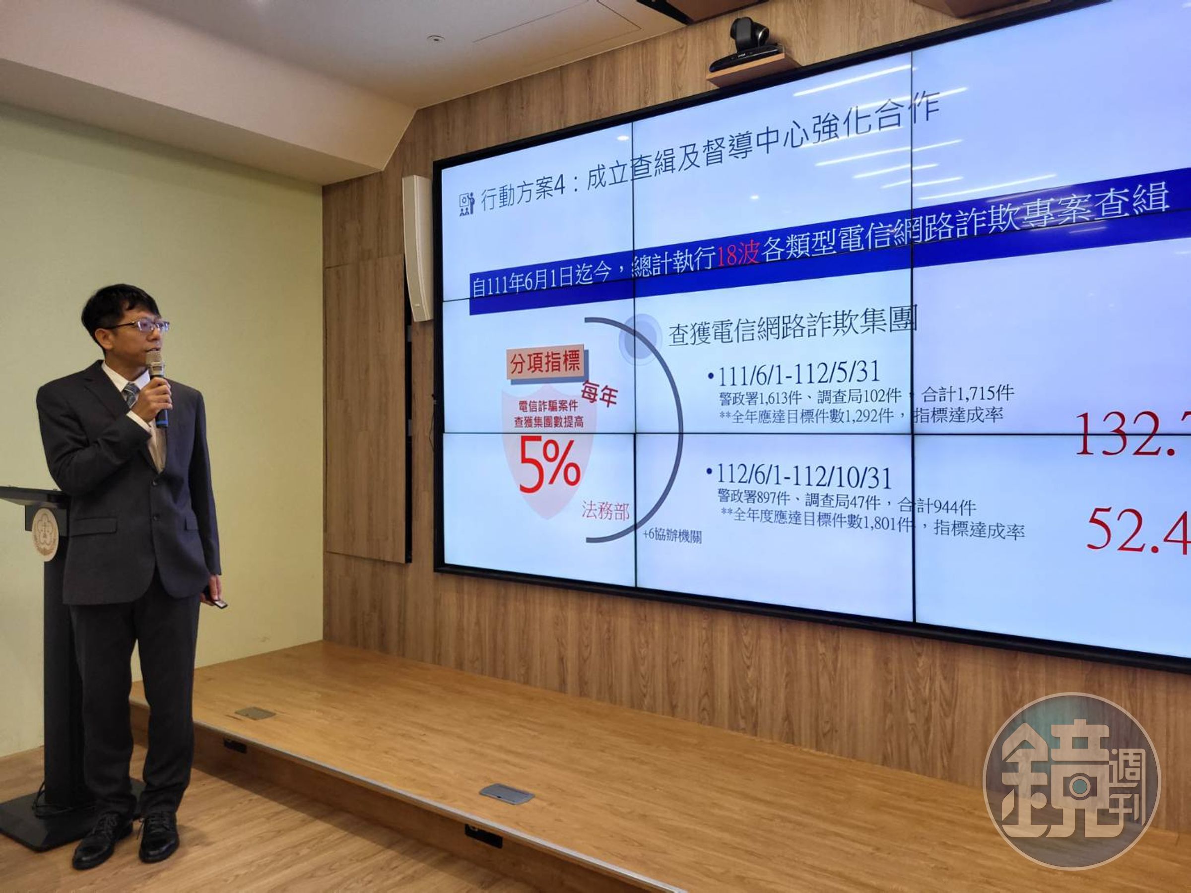 高檢署檢察官卓俊忠強調，控管壓制人頭帳戶犯罪數已有效降低電信詐欺犯罪。