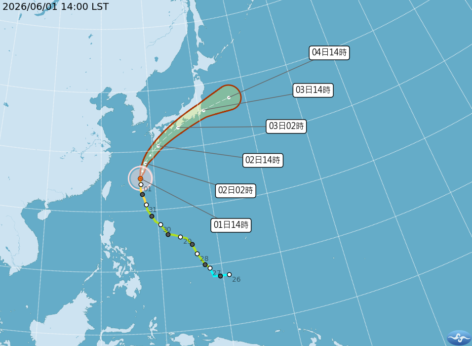 薔蜜颱風預計週三直接穿越東京,全日交通拉警報。(翻攝自氣象署)