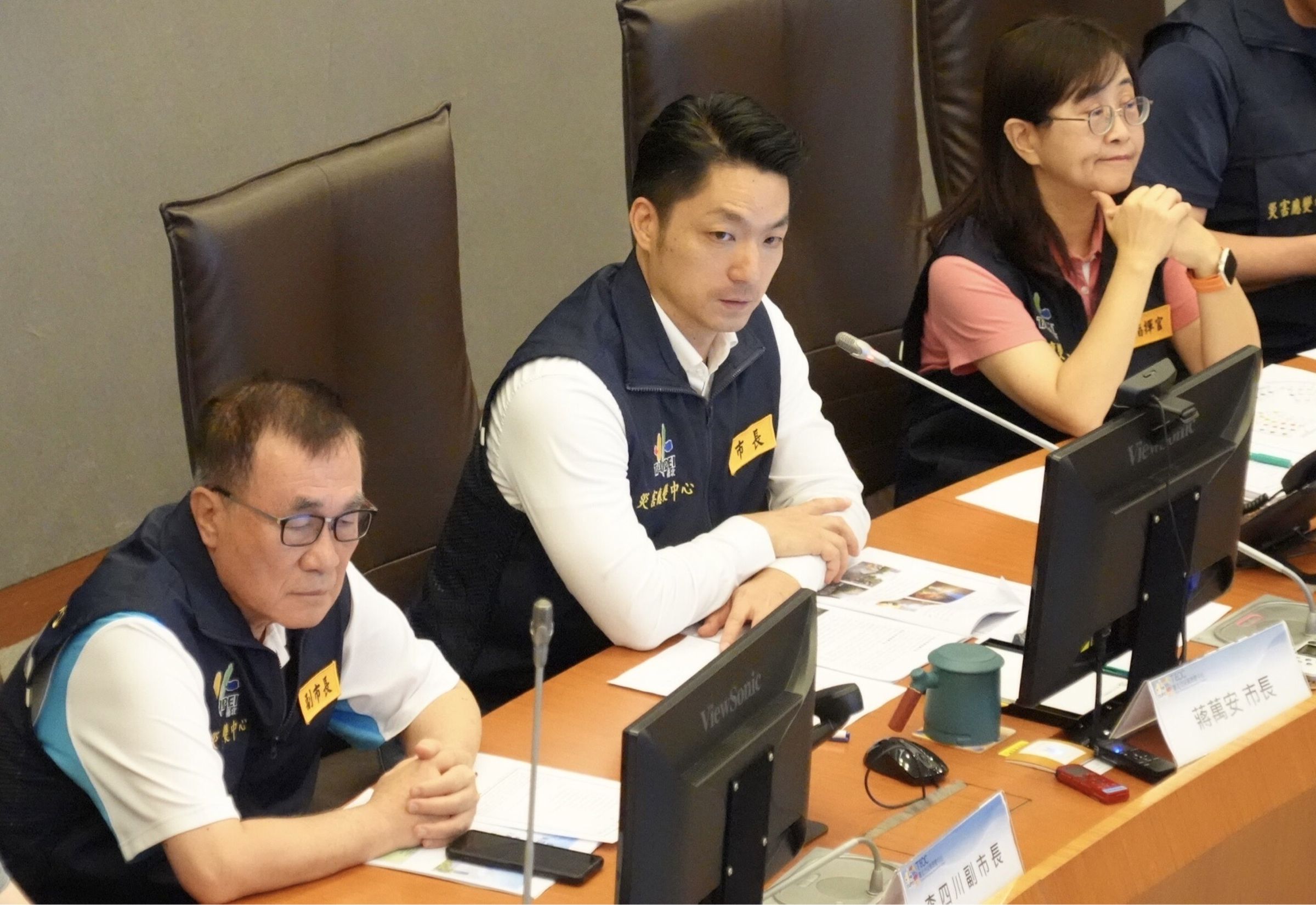 蔣萬安出席台北市政府凱米颱風第4次工作會報。（北市府提供）