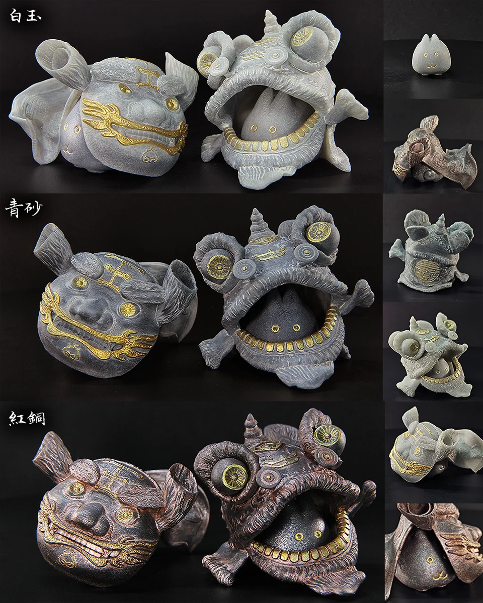 《打鬼》展開募資計畫，推出官方獨家模型，圖為客家獅頭 、閩南獅頭二件組。（林岳漢提供）