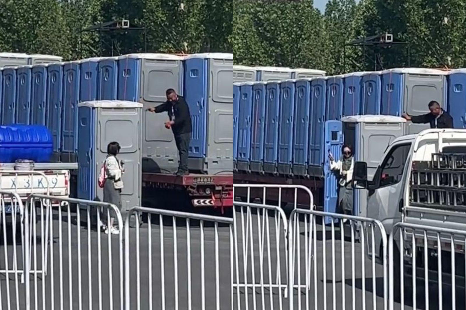 中國河北一名女子上流動廁所時，竟被載上高速公路。（翻攝網易新聞）