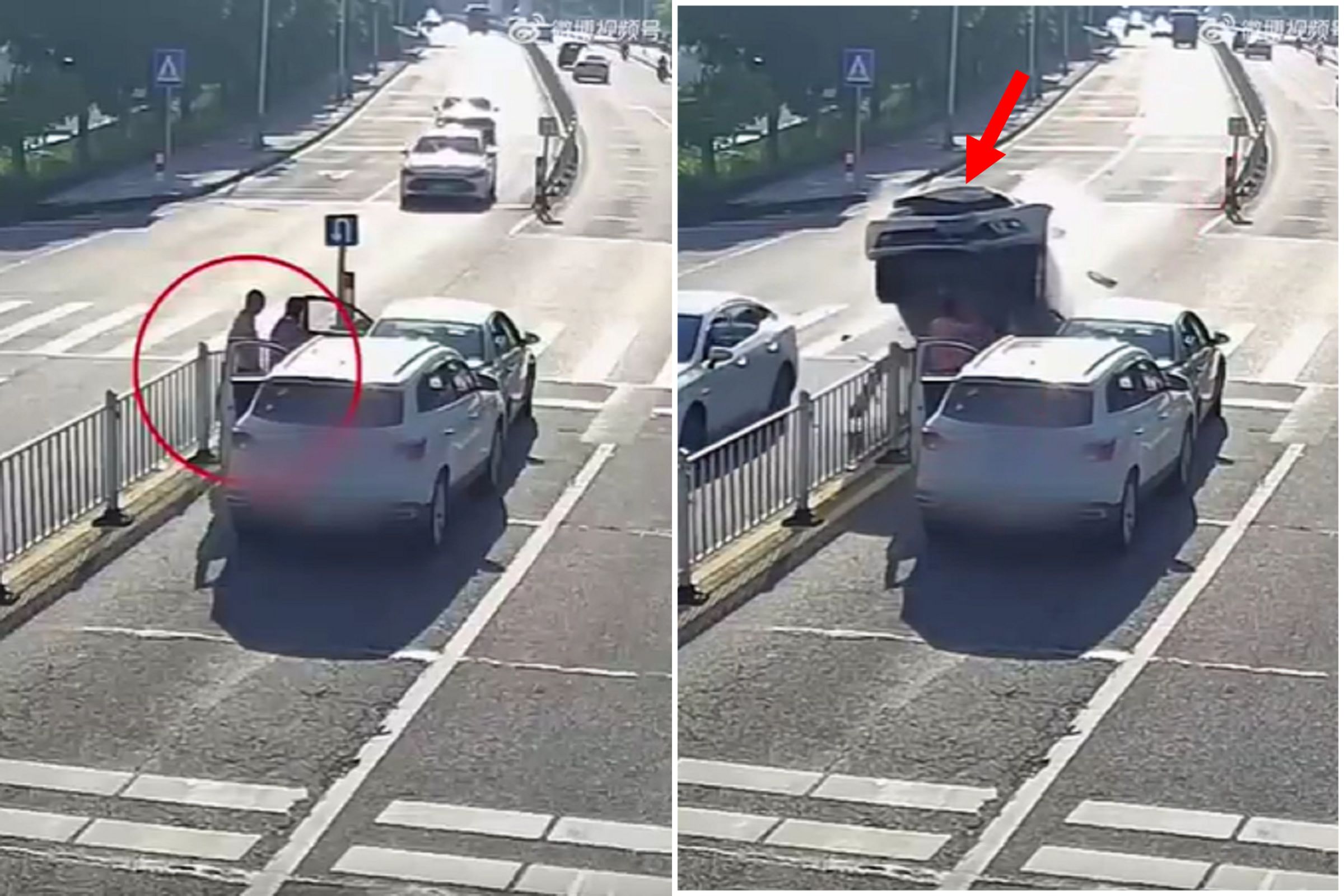 死神躲不過!他們逃過第1次車禍,下一秒竟遭對向「飛車吃人」血流滿地。(翻自微博)