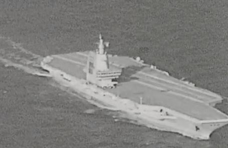 中共解放軍第3艘航空母艦「福建號」昨首航中經台灣海峽北上。（國防部提供）