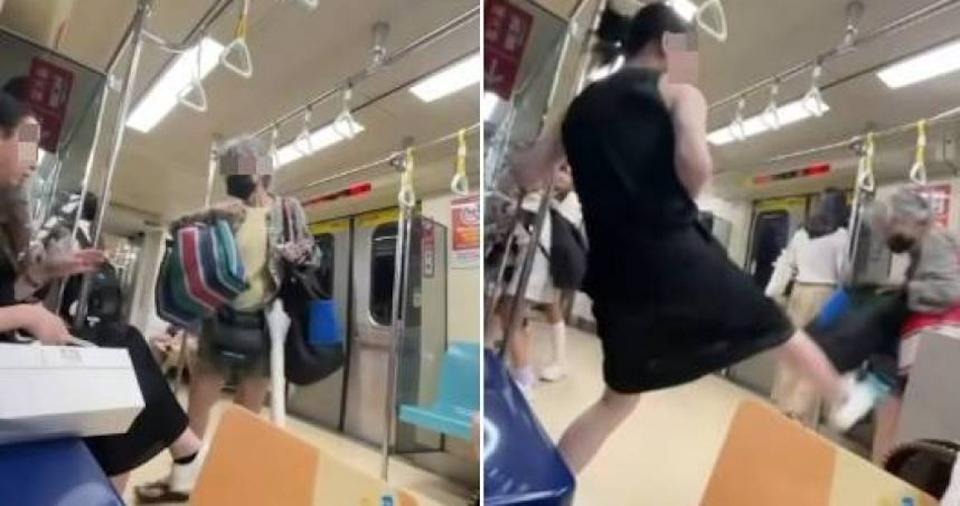去年9月台北捷運爆發「讓坐」事件，一名73歲曾姓婦人與另名乘客「Fumi阿姨」，爆發爭執。（翻攝自記者爆料網）