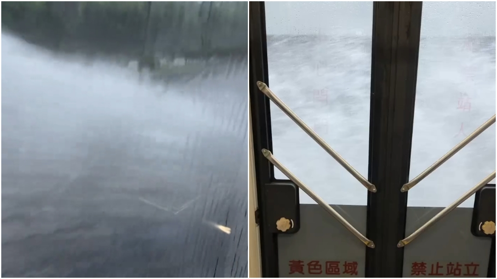 台中台灣大道在豪雨侵襲下出現積水災情，搭公車如搭船一般破水前行。（翻攝自臉書、threads@kuohsinhung）