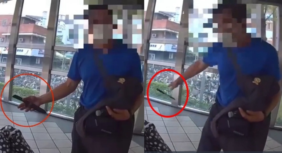 54歲潘姓男子情緒激動，還把原本手持的水果刀用力往後摔丟。他辯稱「我是廚師有刀很正常」，卻被警方一句話打臉。（翻攝畫面）