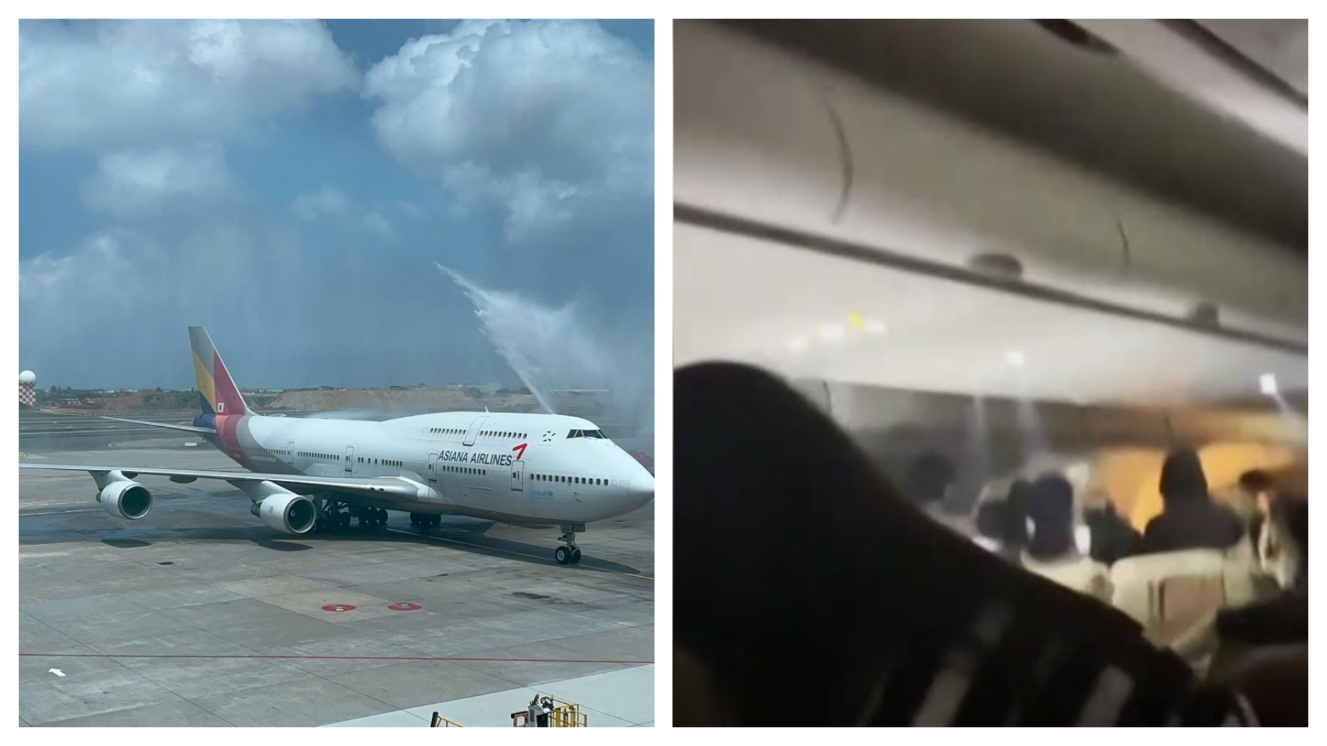 韓亞航空自仁川飛往香港,結果有乘客的行動電源起火。(翻攝自臉書@Asiana Airlines Taiwan - 韓亞航空、翻攝自X)