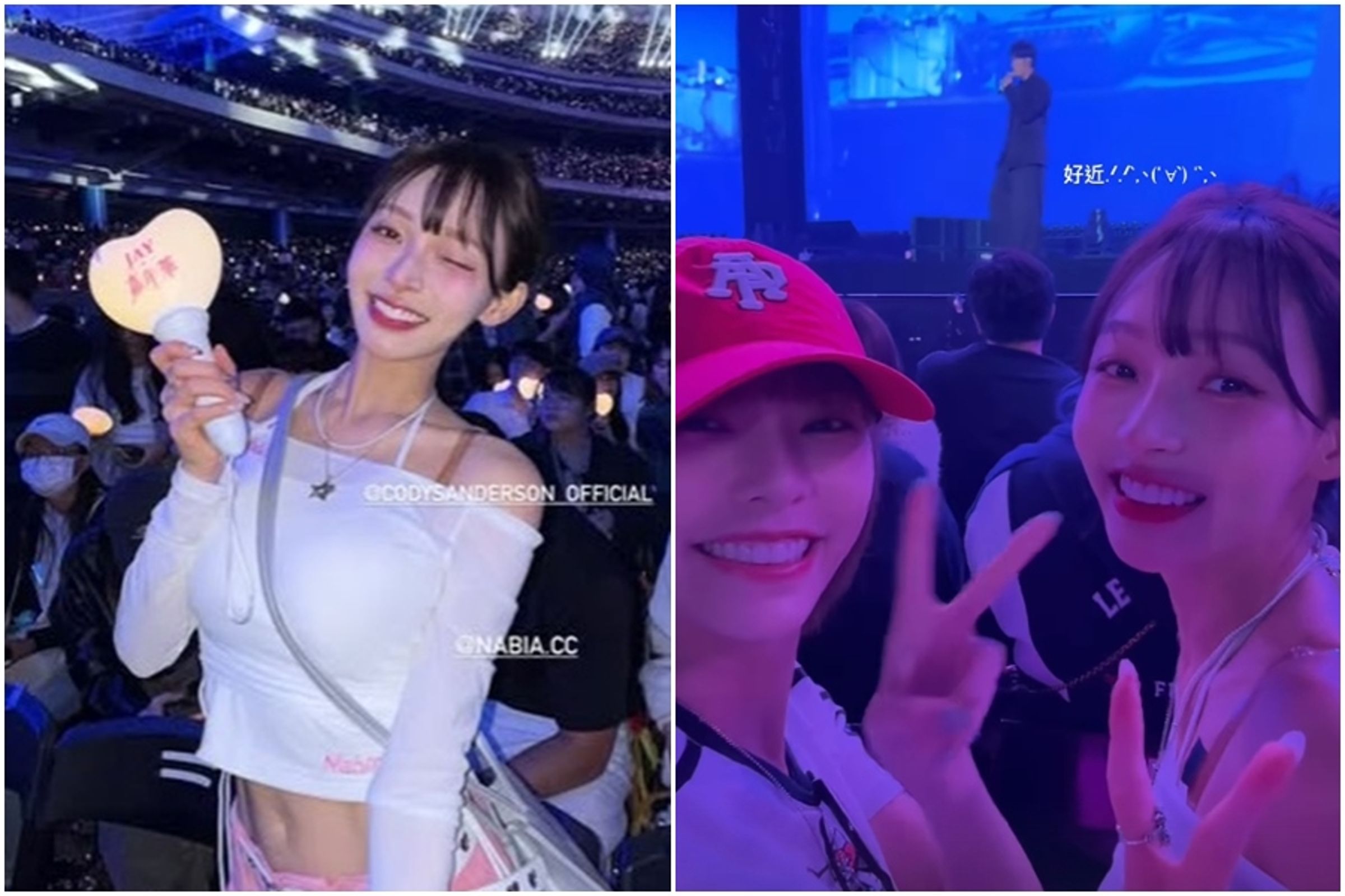 林襄朝聖周杰倫演唱會,她被歌迷控訴在演唱會期間站在椅子上擋住視線,還一直開手機閃光燈自拍。(翻攝自林襄IG)