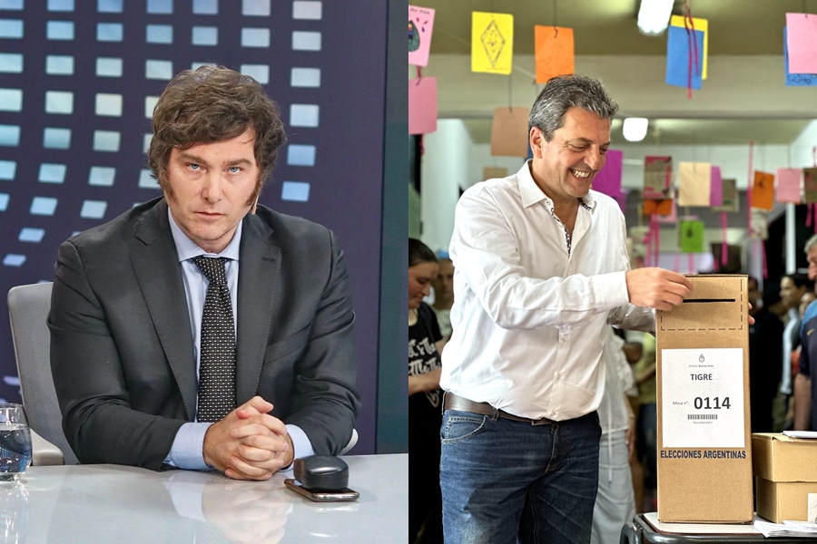 阿根廷總統初選由右派候選人米雷伊（左）和左派候選人馬沙（右）出線。（翻攝自@javiermilei IG、@SergioMassa Twitter）