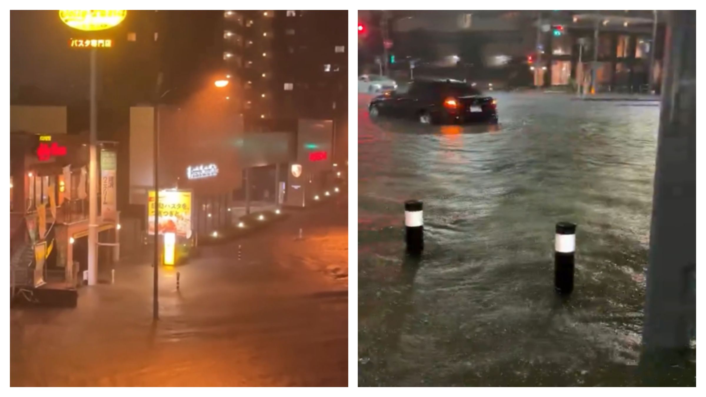 日本千葉縣迎來暴雨，多地出現災情。（翻攝自X@Syundofh、@WeatherMonitors）