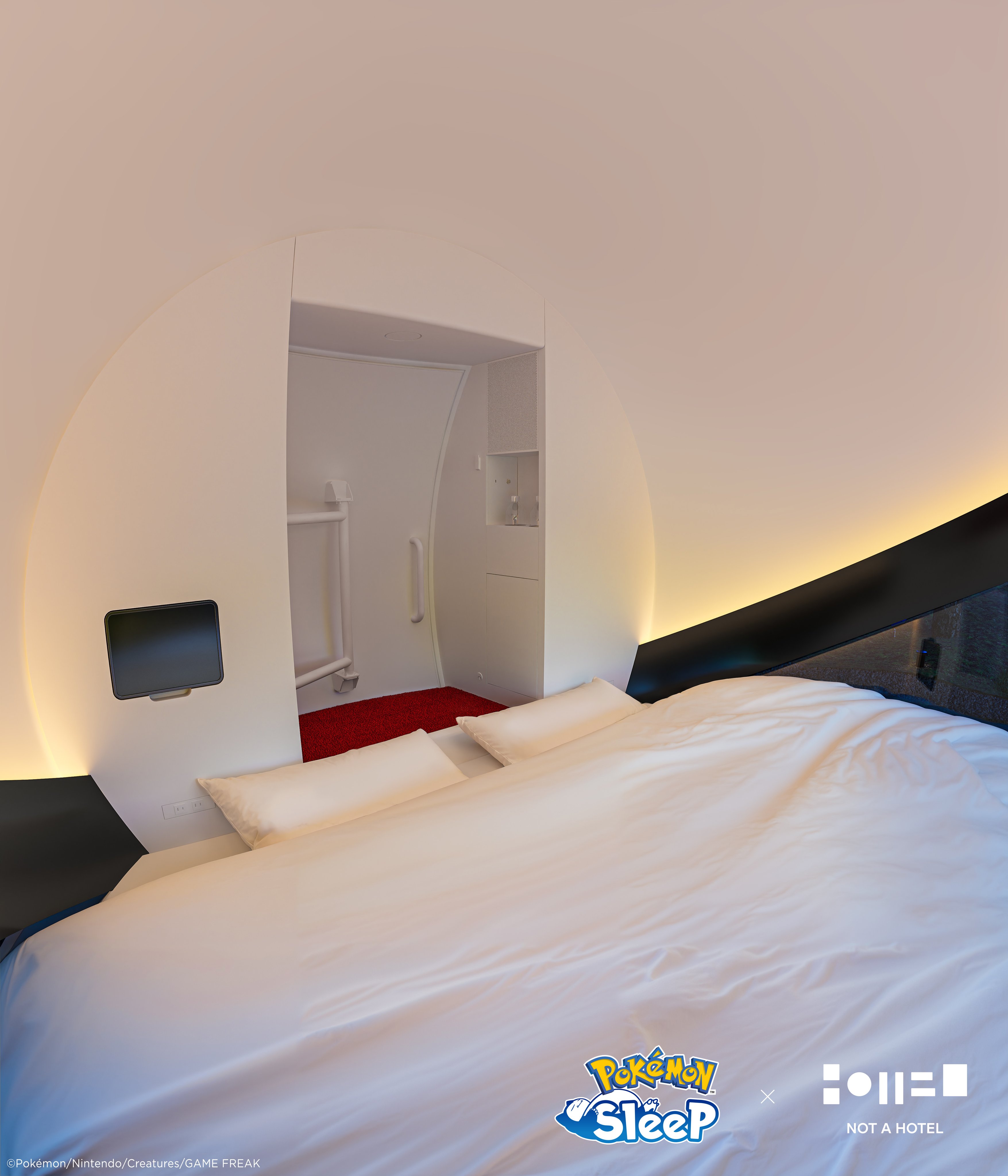 精巧的臥室空間配備專門訂製的「NELL Mattress」圓形床墊，並導入智慧科技系統。（翻攝自Ｘ）