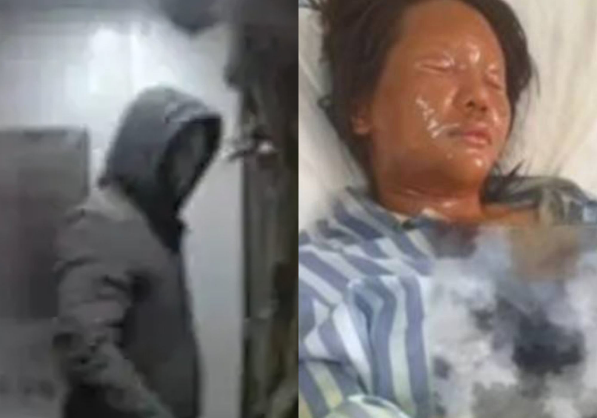 中國一名女直播主（右）誤觸炸彈包裹毀容，嫌犯（左）落網稱是個人矛盾才報復。（翻攝微博）