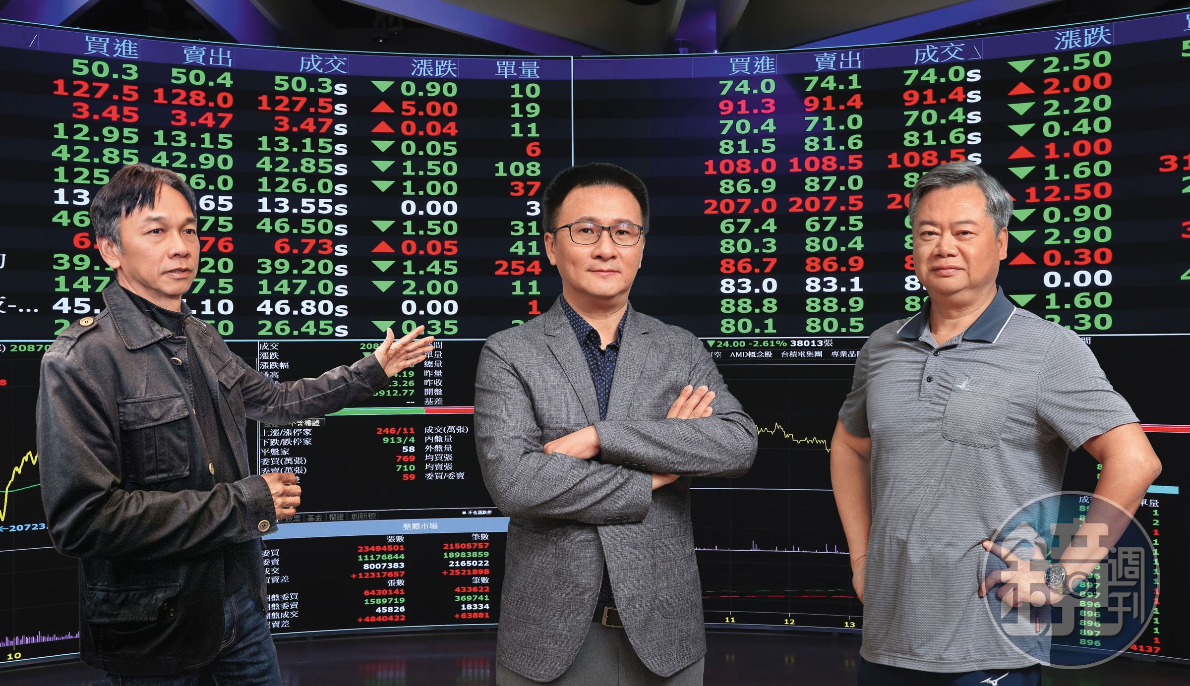 7月台股暴跌又暴漲，在恐慌與抄底間，多頭總司令張錫（左起）、台股達人股海老牛及不敗教主陳重銘，為投資人釋疑。