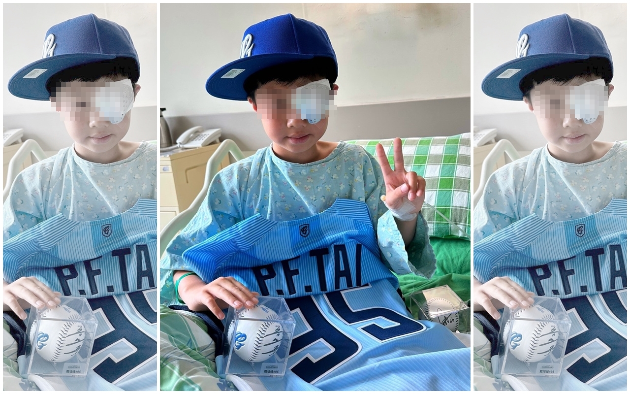 新莊棒球場昨天進行比賽時發生意外，有位小球迷遭到界外球強襲眼睛附近，所幸眼睛並無大礙。（富邦悍將提供）