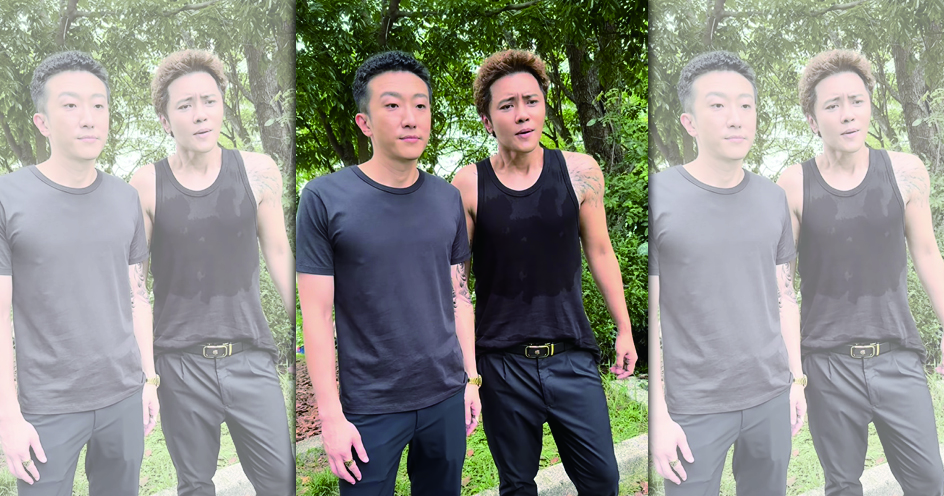 羅志祥和懷秋在電影《我的網紅女兒》頂電棒燙頭。（翻攝Threads）