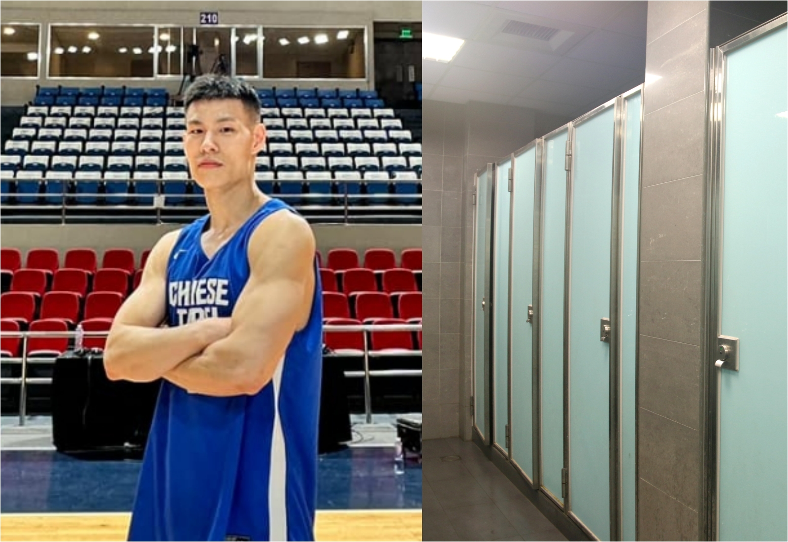 文化大學大倫館男生宿舍的浴室（右圖）驚傳被偷拍，球星林秉聖也受害遭殃。（翻攝自林秉聖臉書／文化大學網站）