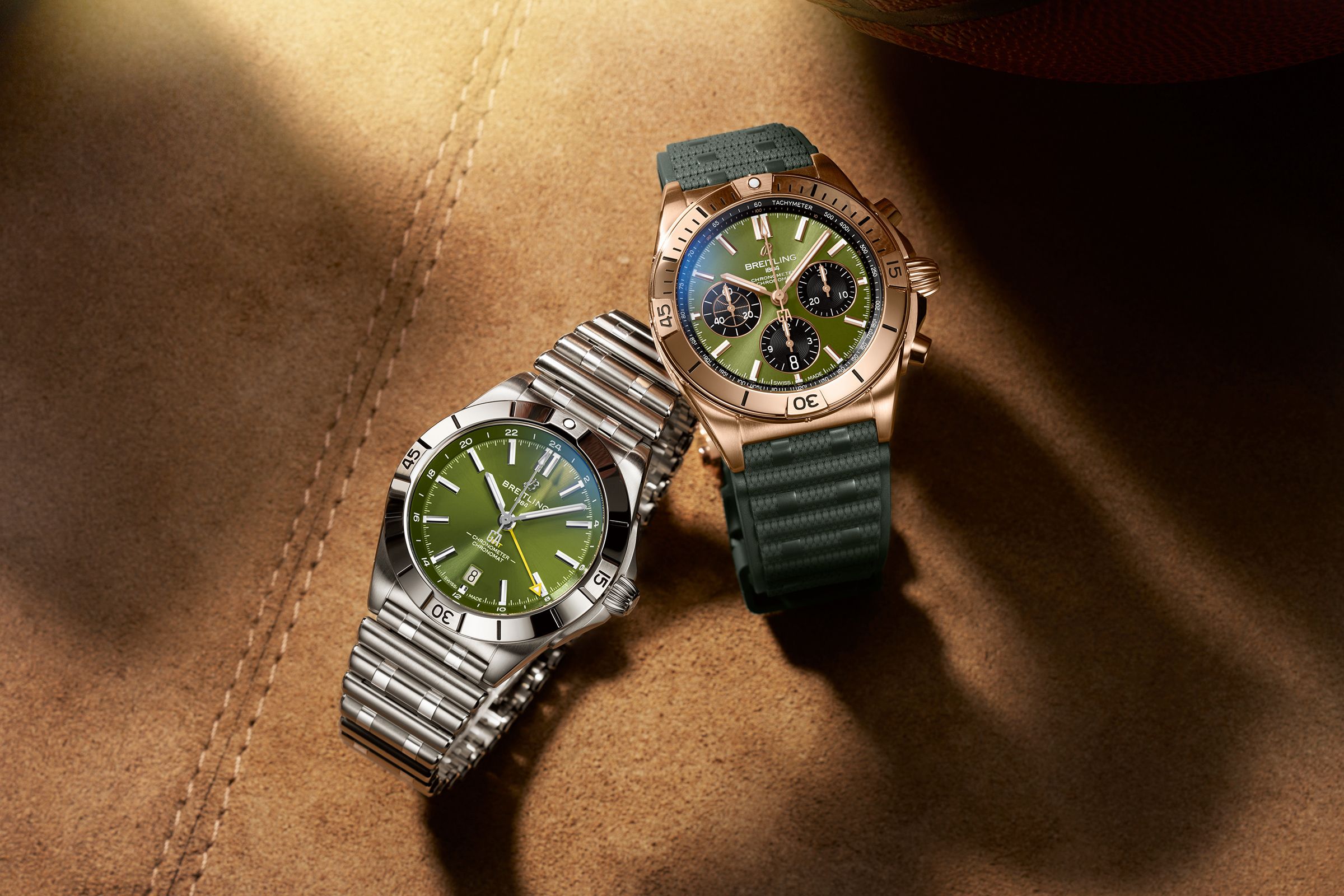 百年靈與字母哥攜手推出聯名錶款:Chronomat GMT腕錶限量1,750只,定價約NT$191,000;計時碼錶版本限量250只,定價約NT$737,000。