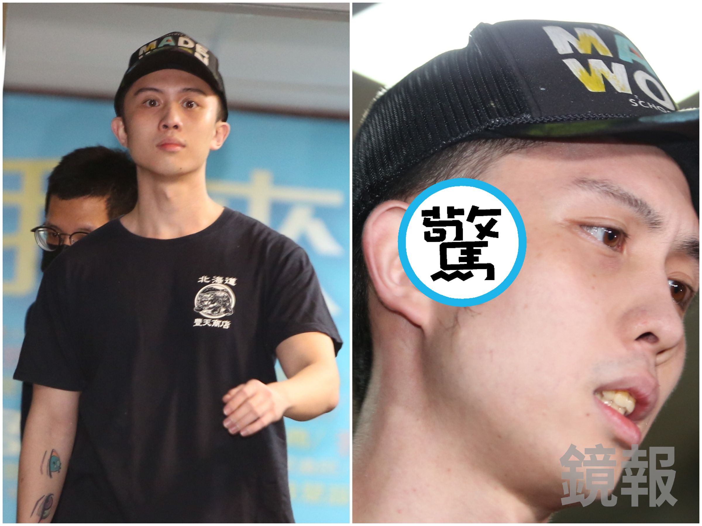 孫安佐押42天交保，右臉耳朵旁被問到是否有傷他回應了。（鏡報姜永年攝）