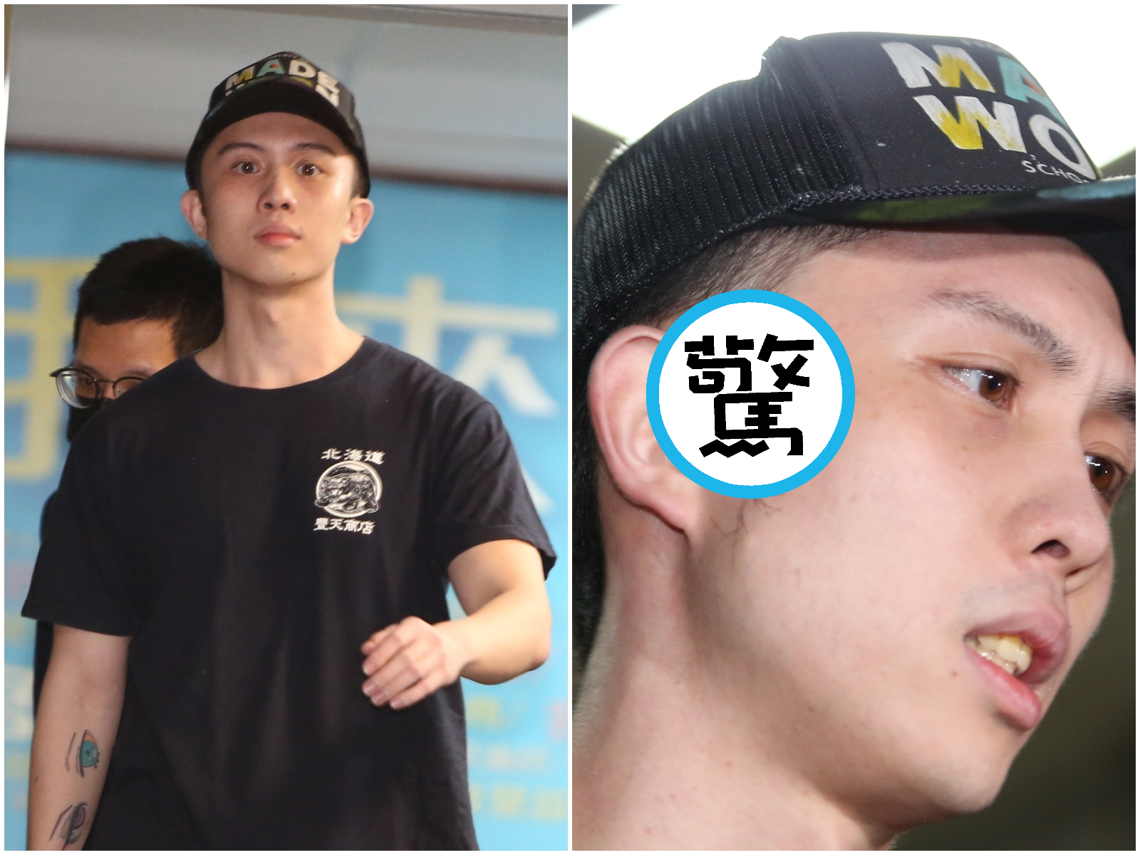 孫安佐押42天交保，右臉耳朵旁被問到是否有傷他回應了。（鏡報姜永年攝）