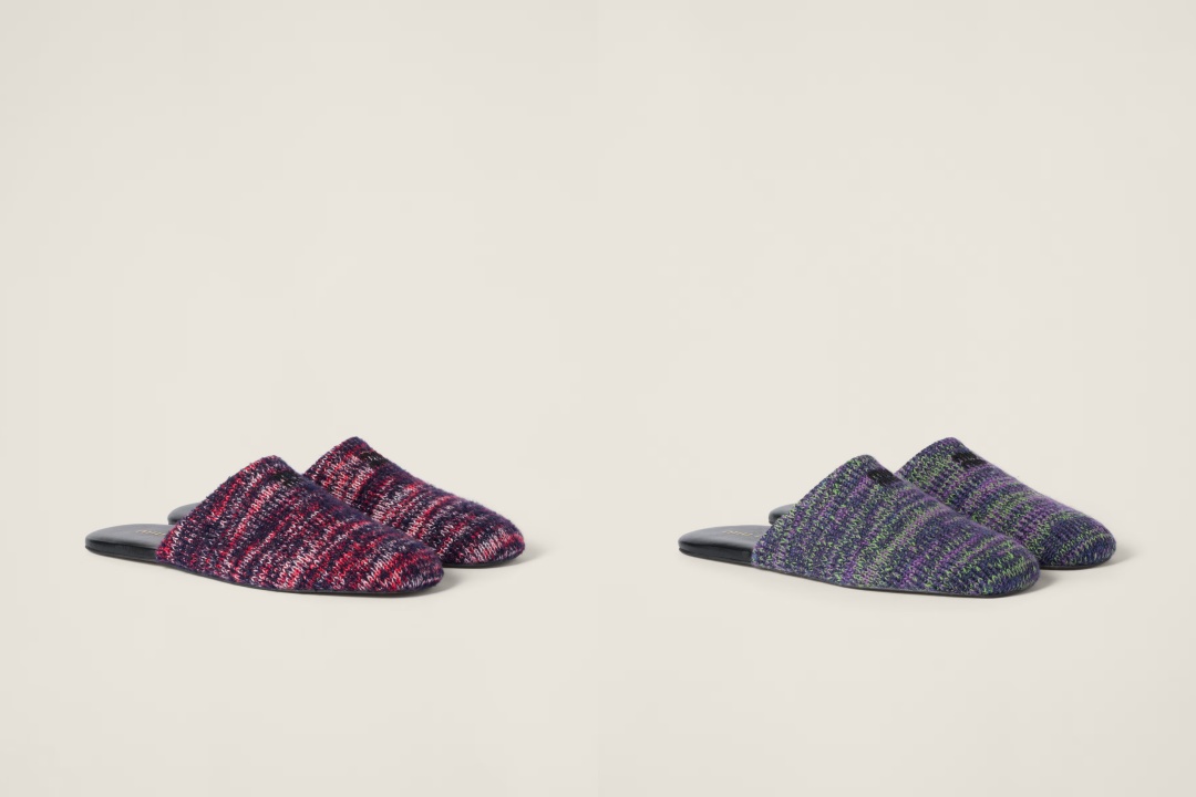Holiday Upcycled系列羊毛拖鞋。NT$33,500(Miu Miu提供)