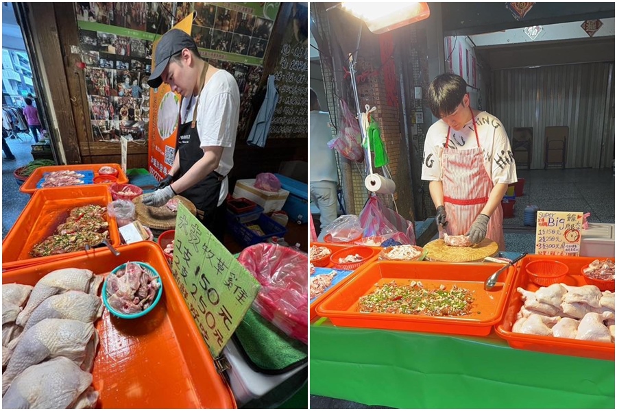 童星出身的沈建宏斜槓人生在傳統市場剁雞腿。（翻攝沈建宏臉書）